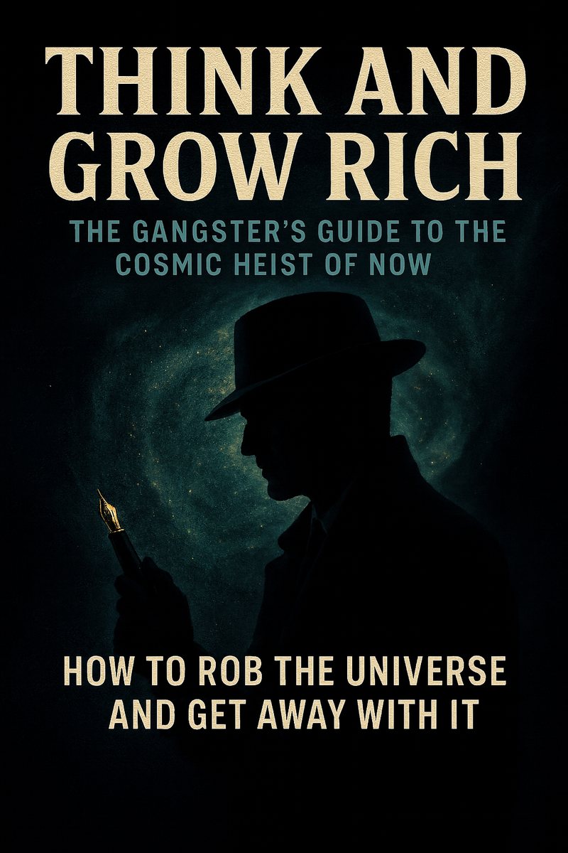 Cover of book two, Think and Grow Rich: The Gangster’s Guide to the Cosmic Heist of Now. Coming soon.